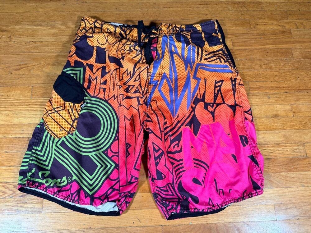 Maui Sports Men’s Board Shorts Size 36 Colorful Abstract Swim Trunks